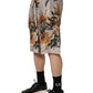 Beige Floral Print Silk Men Bermuda Shorts