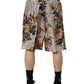 Beige Floral Print Silk Men Bermuda Shorts