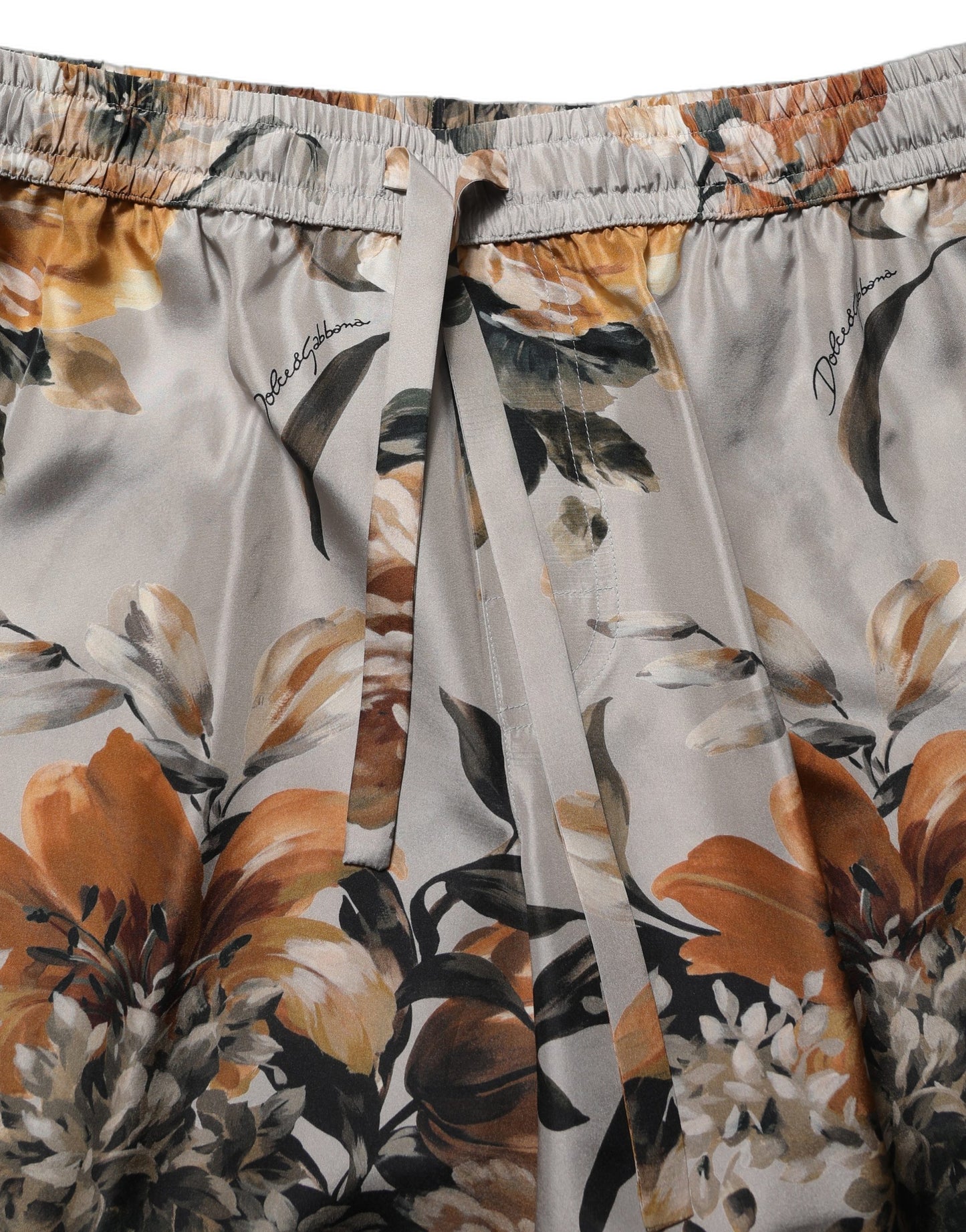 Beige Floral Print Silk Men Bermuda Shorts