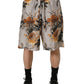Beige Floral Print Silk Men Bermuda Shorts