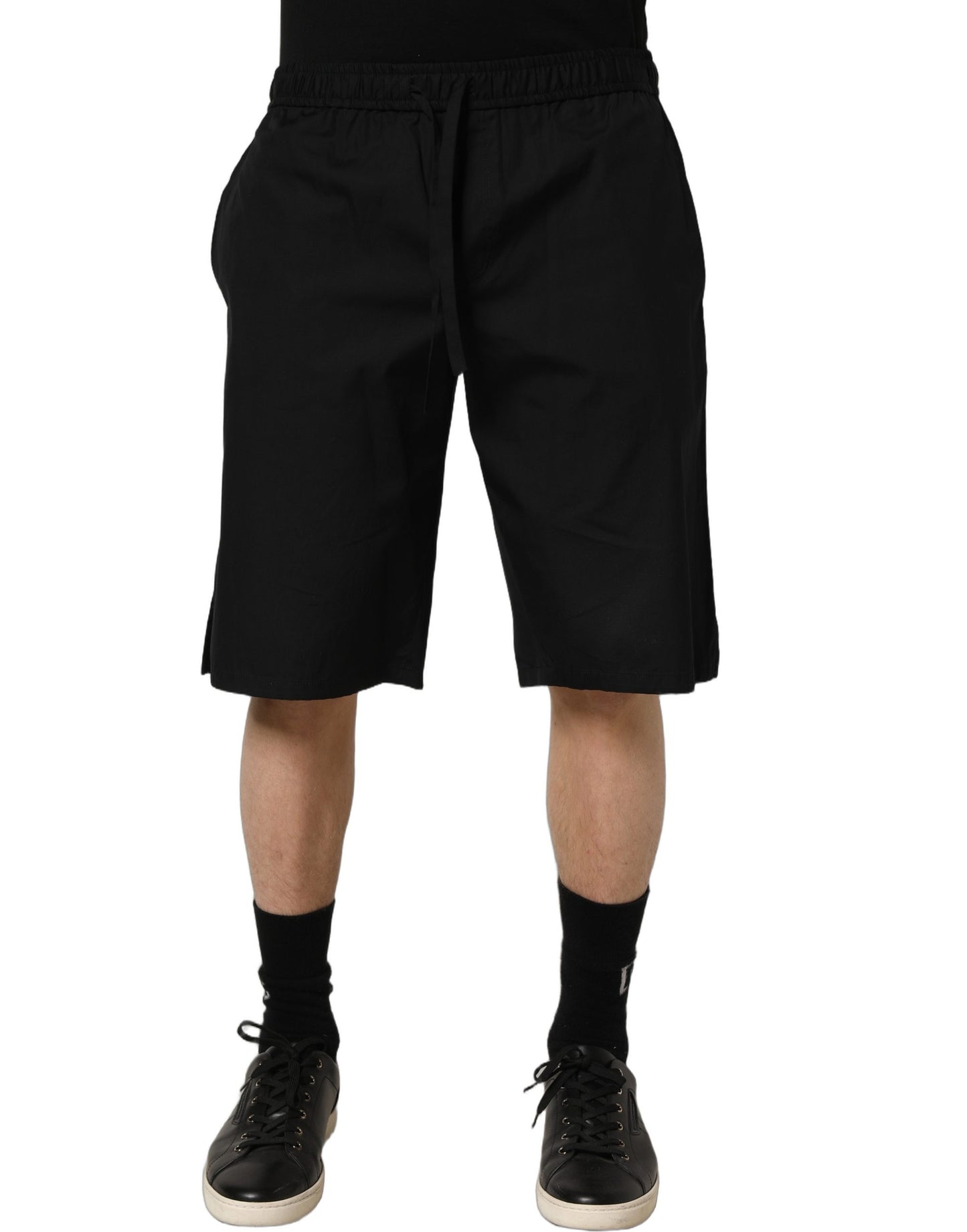 Black Cotton Sweatshorts Men Bermuda Shorts