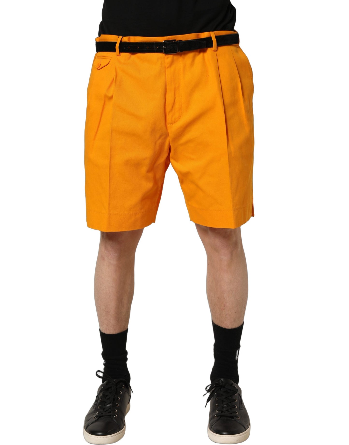 Orange Cotton Pleated Chino Bermuda Shorts
