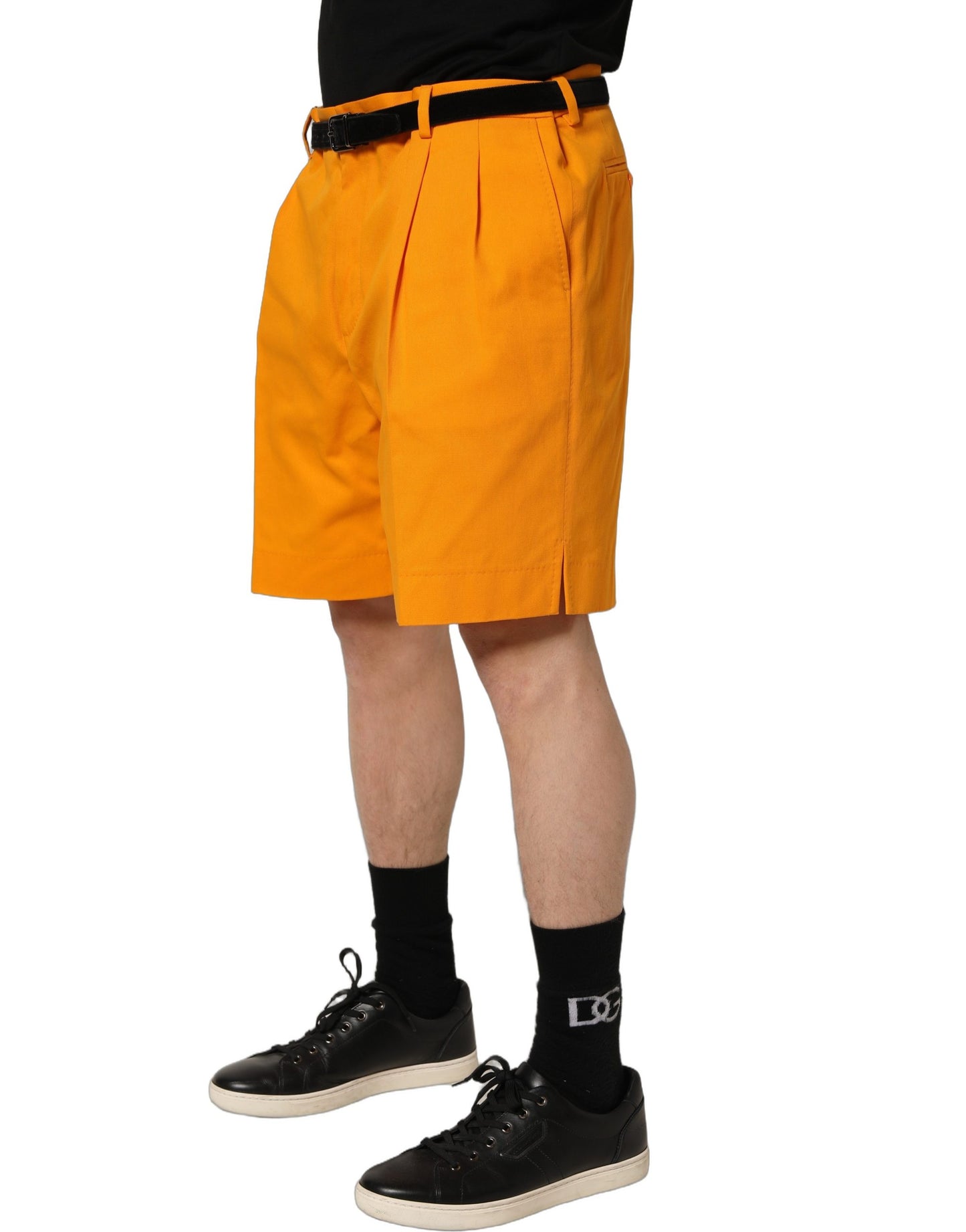 Orange Cotton Pleated Chino Bermuda Shorts