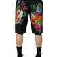 Black Cotton Tropical Floral Bermuda Shorts