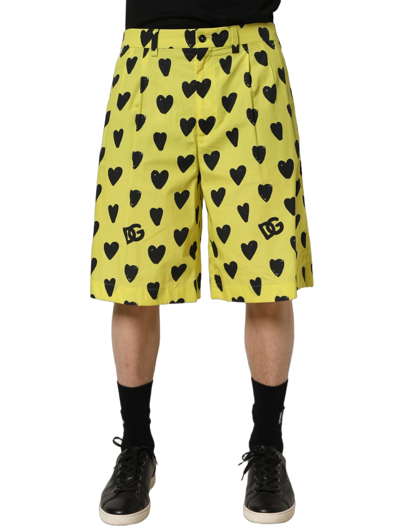 Yellow Cotton Heart Print Men Bermuda Shorts