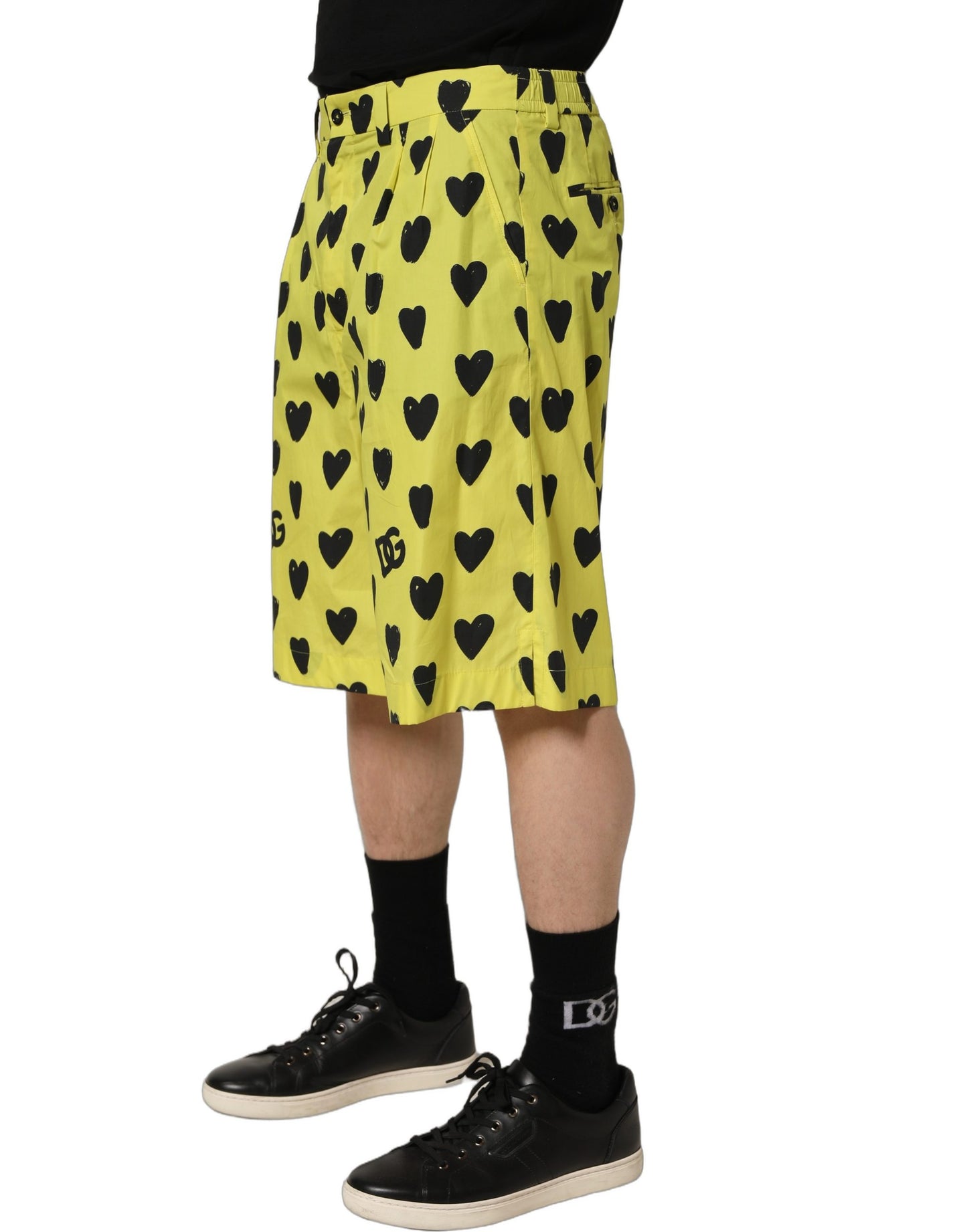 Yellow Cotton Heart Print Men Bermuda Shorts