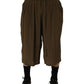 Brown Silk Mid Waist Pleated Bermuda Shorts