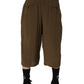 Brown Silk Mid Waist Pleated Bermuda Shorts