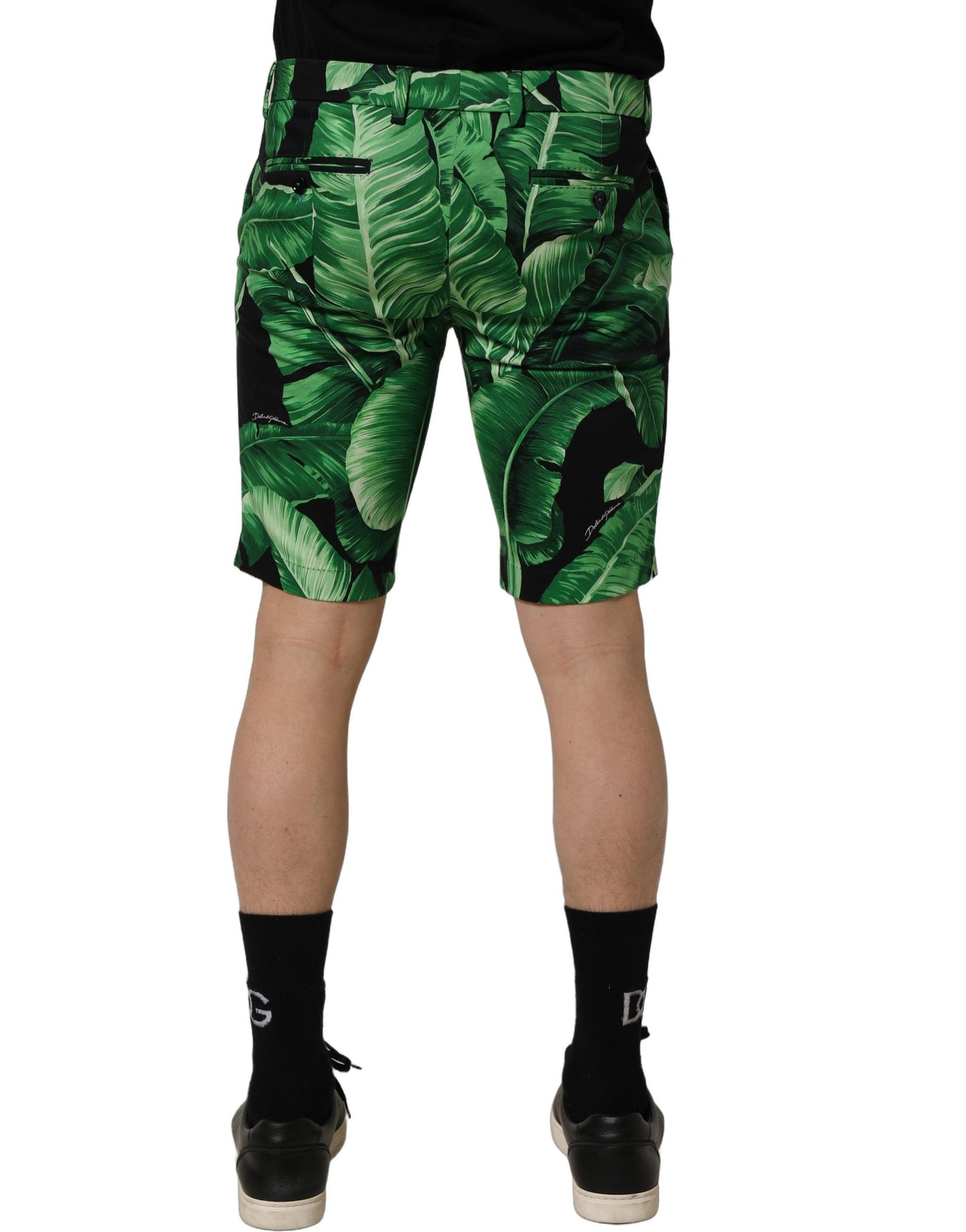 Black Green Banana Leaf Men Bermuda Shorts