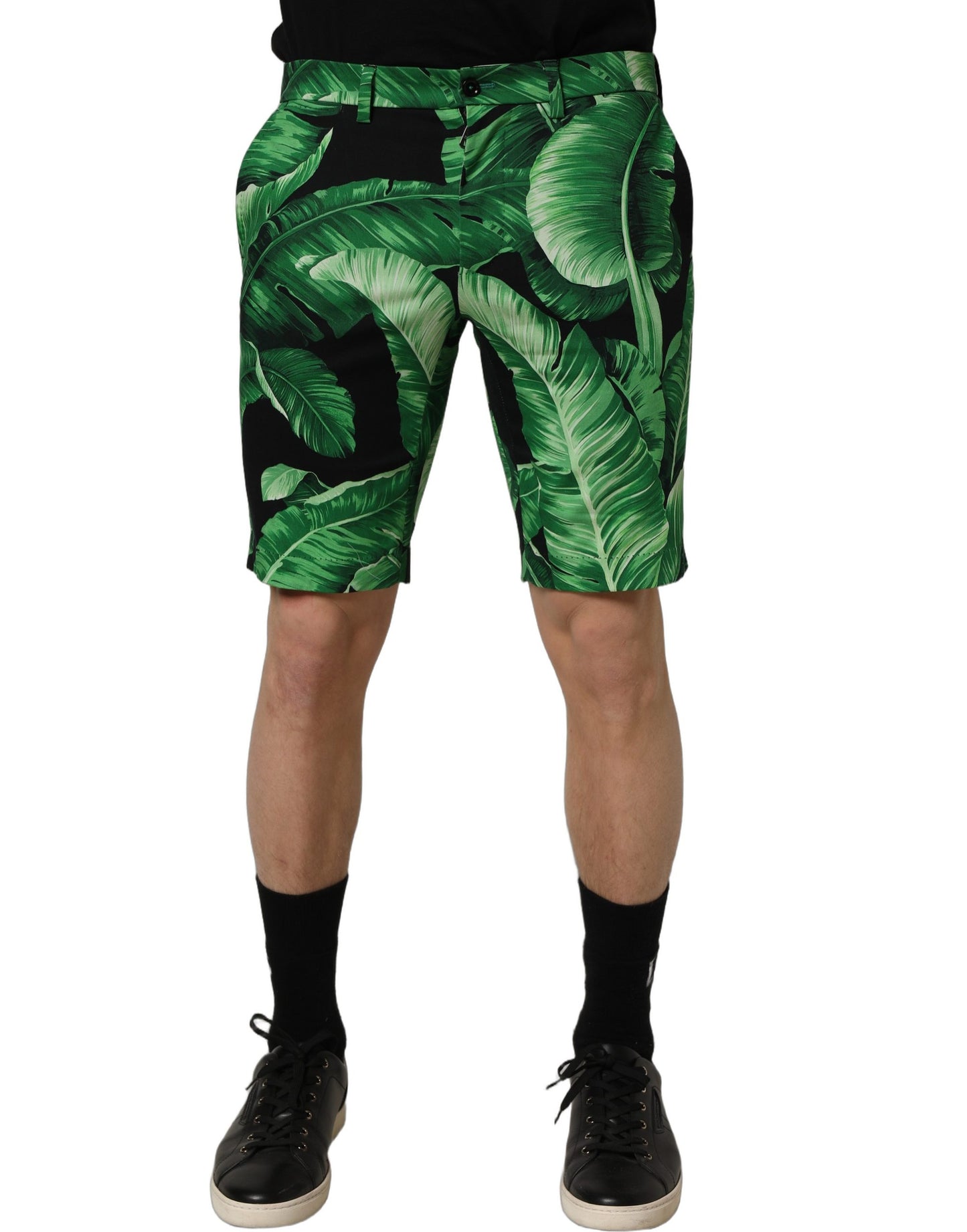 Black Green Banana Leaf Men Bermuda Shorts