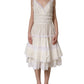 White Cotton Poplin Ruffled Midi Dress