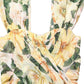 Yellow Floral Print Silk Pleated Maxi Dress