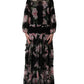 Black Floral Print Cotton Lace Maxi Dress