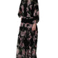 Black Floral Print Cotton Lace Maxi Dress