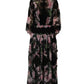 Black Floral Print Cotton Lace Maxi Dress