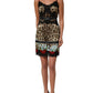 Multicolor Floral Leopard Silk Lace Trim Mini Dress