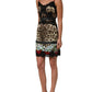 Multicolor Floral Leopard Silk Lace Trim Mini Dress