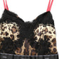 Multicolor Floral Leopard Silk Lace Trim Mini Dress