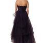 Purple Tiered Tulle Silk Long Gown Dress