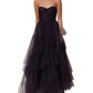 Purple Tiered Tulle Silk Long Gown Dress