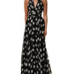 Black White Polka Dot Pleated Maxi Dress