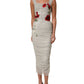 Light Gray Rose Embroidery Sheath Midi Dress