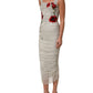 Light Gray Rose Embroidery Sheath Midi Dress