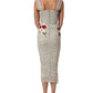 Light Gray Rose Embroidery Sheath Midi Dress