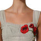 Light Gray Rose Embroidery Sheath Midi Dress