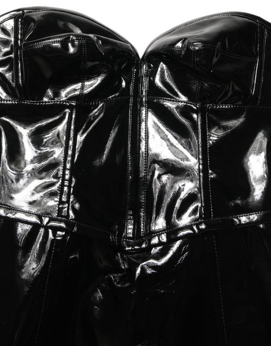 Black Patent Leather Corset Style Mini Dress