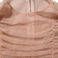 Beige Cotton Mesh Ruched Sheath Midi Dress