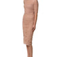 Beige Cotton Mesh Ruched Sheath Midi Dress