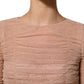 Beige Cotton Mesh Ruched Sheath Midi Dress