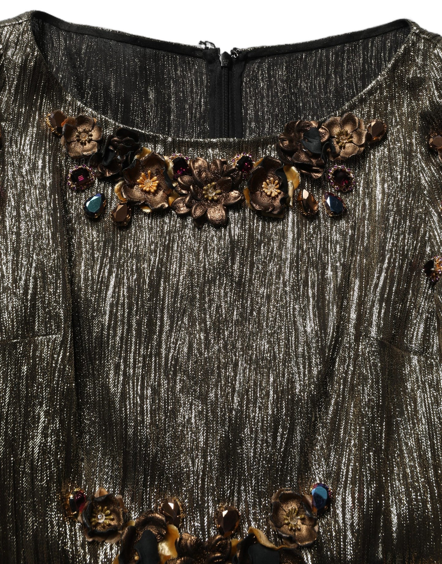 Metallic Gold Embellished Tiered Midi Dress