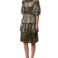 Metallic Gold Embellished Tiered Midi Dress