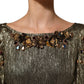 Metallic Gold Embellished Tiered Midi Dress