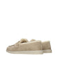 Beige Leather Slip-On Loafers