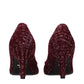 Red Fabric Mid Heel Pumps