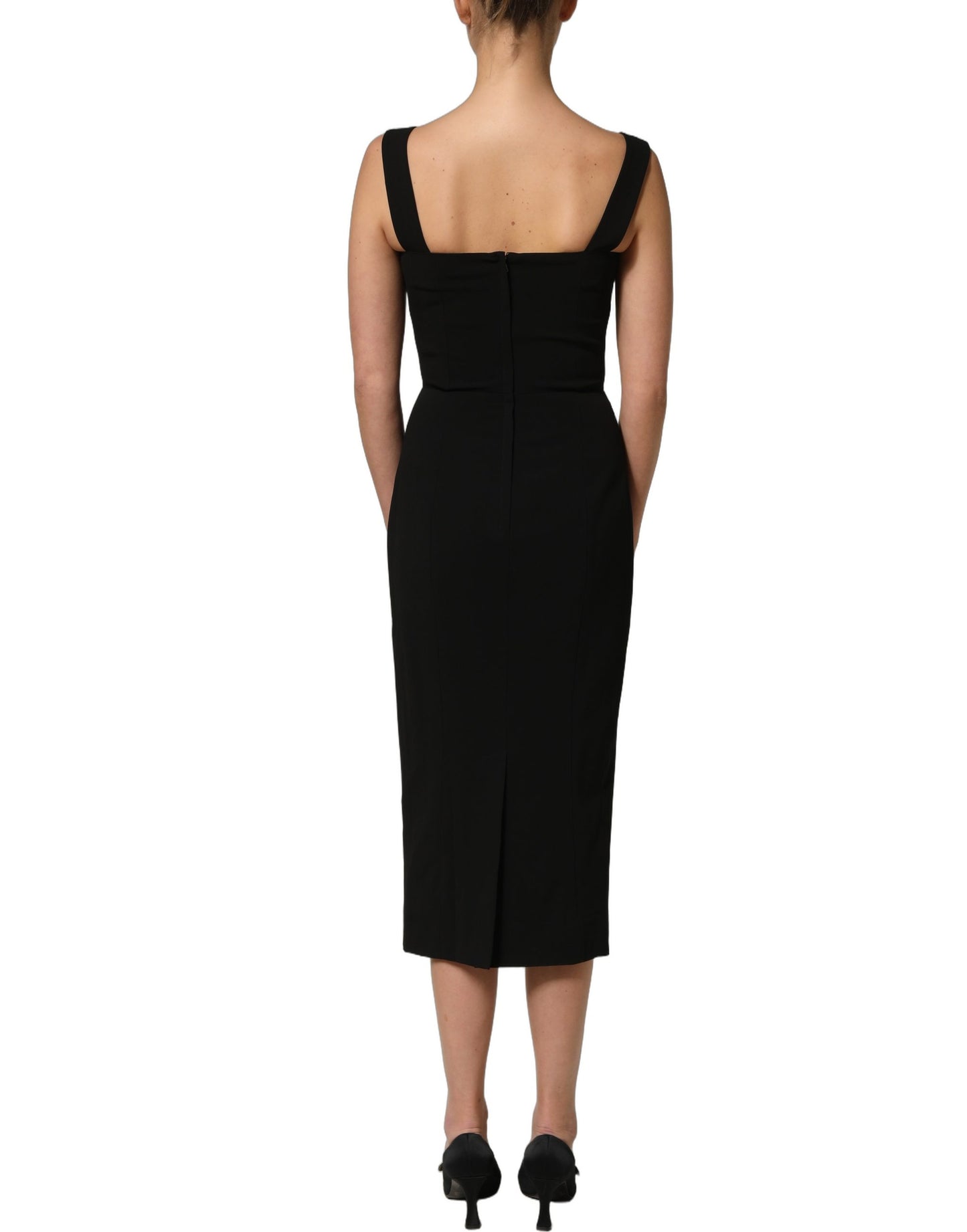 Black Viscose Stretch Sheath Midi Dress