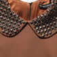 Brown Wool Rhinestone Embellished Midi Dress