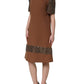 Brown Wool Rhinestone Embellished Midi Dress