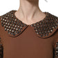 Brown Wool Rhinestone Embellished Midi Dress