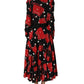 Black Handbag Print Long Sleeve Midi Dress