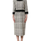Multicolor Bouclé Tweed Frayed Trim Midi Dress