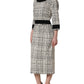 Multicolor Bouclé Tweed Frayed Trim Midi Dress