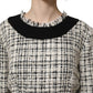 Multicolor Bouclé Tweed Frayed Trim Midi Dress