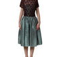 Multicolor Floral Lace Taffeta Pleated Midi Dress
