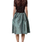 Multicolor Floral Lace Taffeta Pleated Midi Dress