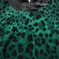 Green Leopard Print Silk Knee Length Dress