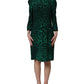 Green Leopard Print Silk Knee Length Dress
